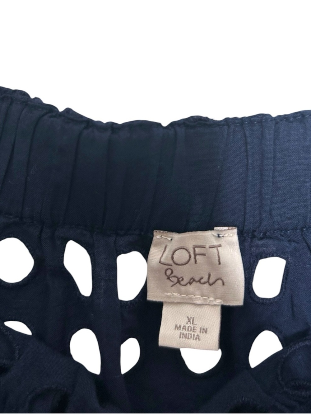 LOFT Beach Navy Blue Eyelet Off The Shoulder Cotton Cover Up Beach Dress Size XL - Picture 6 of 10
